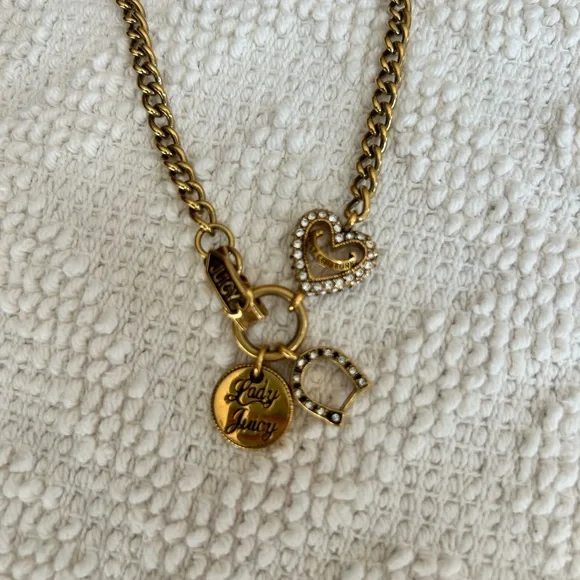 Juicy Couture Gold Rhinestone Heart & Charm Necklace - Picture 2 of 2